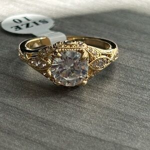 Size 10 | 18K Gold Filled AAA CZ Statement Ring | New | Elegant Solitaire Style
